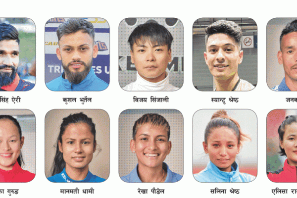Collection of cricketers and karate player portraits displayed
